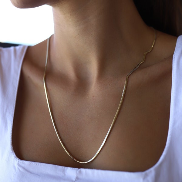 14K Real Solid Gold Bismarck Necklace Snake Chain Omega Length Optional Lobster Claw Special Day Gift Dainty Birthdays Valentine's Day