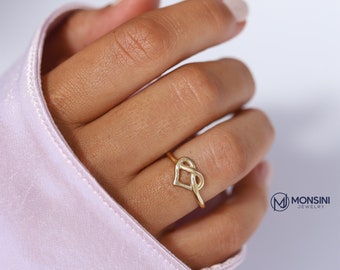 14K Real Solid Gold Minimalist Infinity Themed Heart knot Love Band Wedding Ring Valentine's Day Christmas Dainty Gift for Women