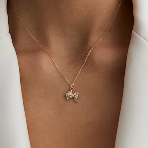 14K Solid Gold Fish Necklace/christmas Gift Charm Pendants