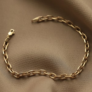 Echtes Gold 14K 4mm Heftklammer Gliederkette Roll Ring Paperclip Armband Verschluss Casual Style Stapelbar Valentinstag Geschenk für Frau