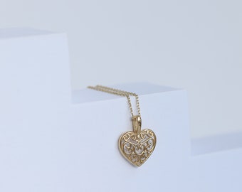 14K Gold Heart Necklace Elegant and Beautiful Pendant with a Heart shape and infinity design Gift For Women Ideas, Jewelry By Monsini