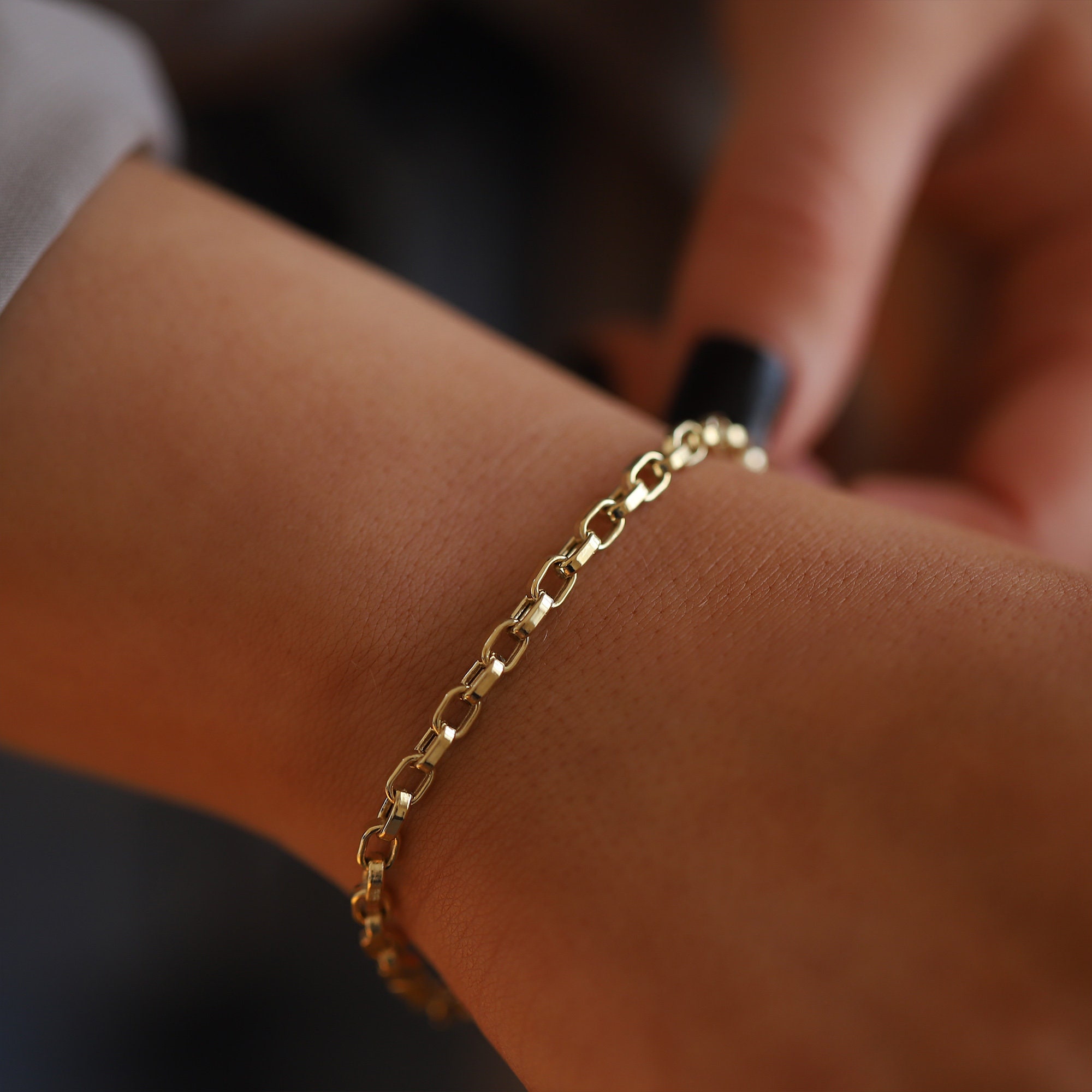 14K Yellow Gold 3.85mm Staple Oval Link Chain Bracelet for Women/men Unisex  Bracelet Fine Jewelry Valentine\'s Gift Friends Gift Monsini - Etsy