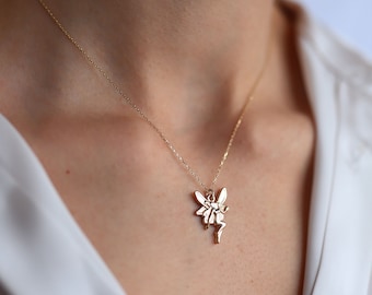 14k Gold Angel Fairy Butterfly Necklace,Gift Ideas For Loved Ones Friendship  Good Luck Chain Charm For Women And Girls Monsini NoelJewelry