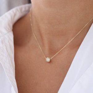Zircon Stone Charm Dorica Ball Pendant Necklace 14k Real Gold Chain Gift For Woman and Christmas Gift  Minimalist Jewelry By Monsini