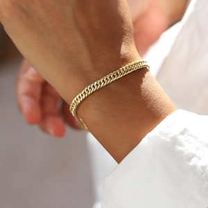 14K Real Gold 5mm Curb Unisex Cuban Link Chain Herringbone Braided Bracelet Woman and Men Valentine&#39;s Gift Christmas Gift Monsini Jewelry