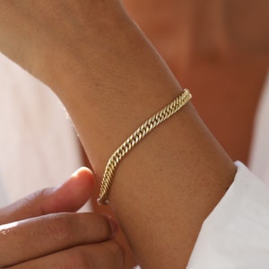 14K Gold 5mm Curb Unisex Cuban Link Chain Herringbone Braided Bracelet For Woman and Men /Valentine's Gift Christmas Gift Monsini Jewelry image 6
