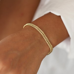 14K Gold 5mm Curb Unisex Cuban Link Chain Herringbone Braided Bracelet For Woman and Men /Valentine's Gift Christmas Gift Monsini Jewelry image 4