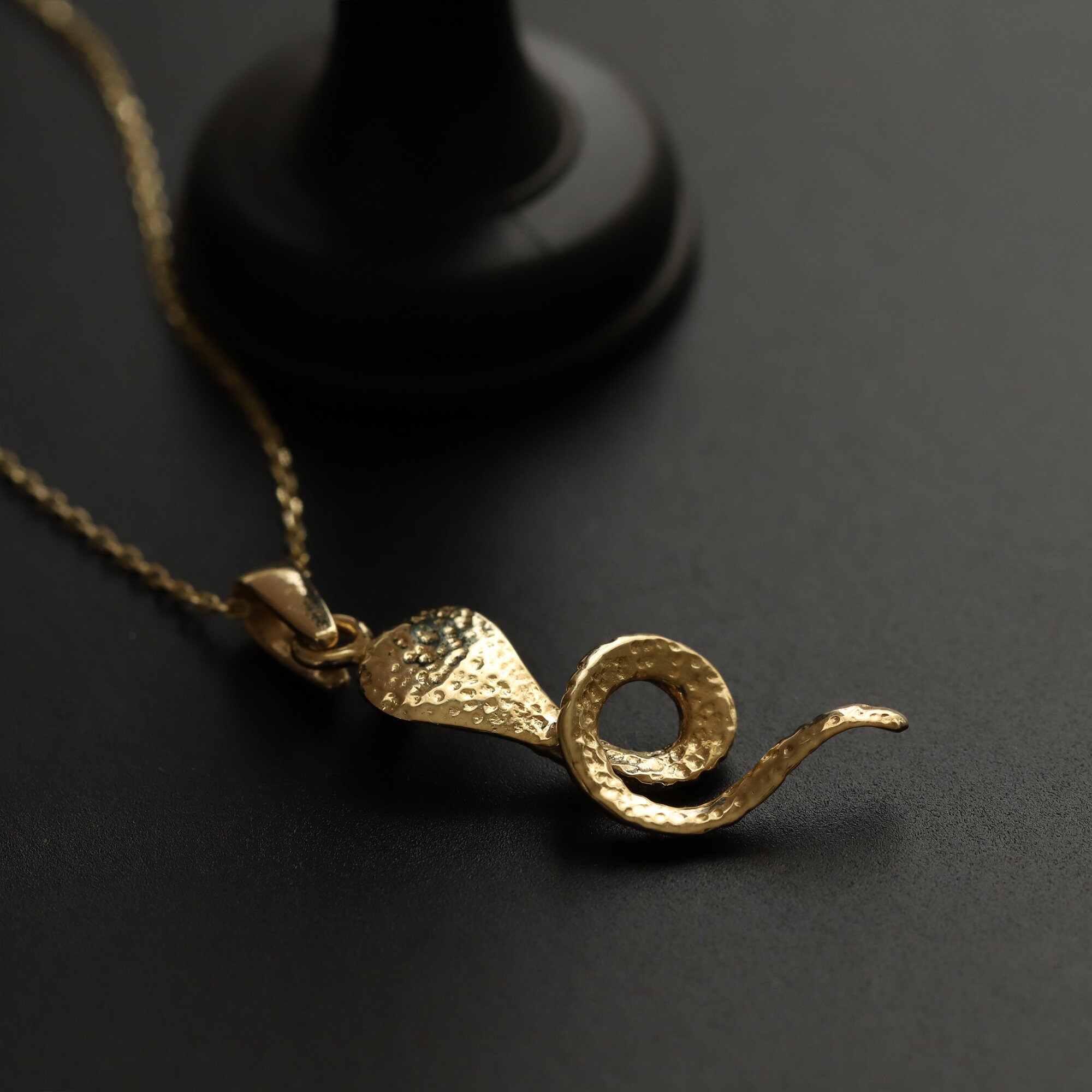 14K Solid Gold Cobra Snake Pendant Minimalist Special Design Etsy