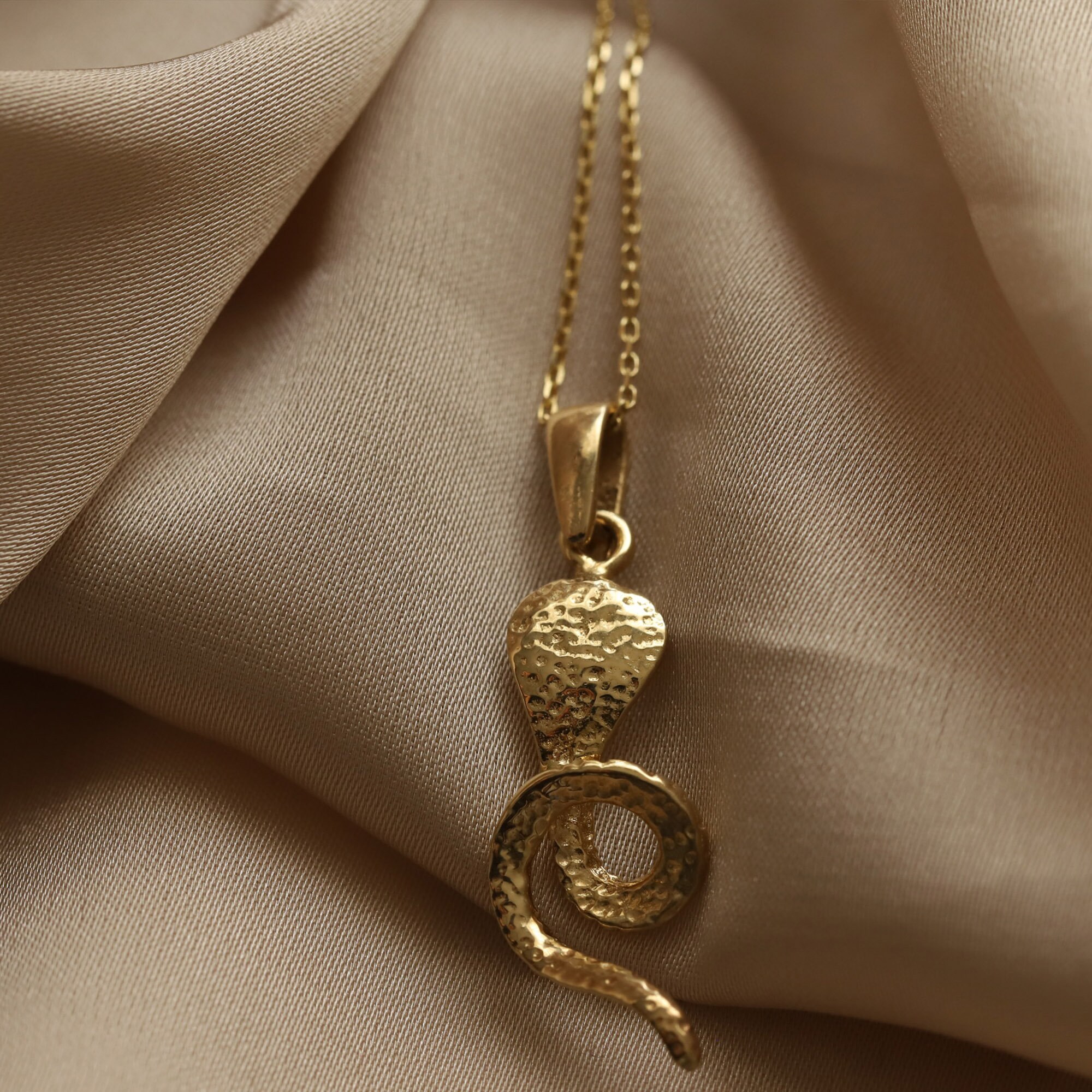 14K Solid Gold Cobra Snake Pendant Minimalist Special Design Etsy