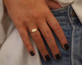 Original Diamond Gemstone 14k Gold  Signet Evil Eye Rings Dainty Minimalist Designed Stackable For Women Gift Valentine&#39;s Day Gift Monsini