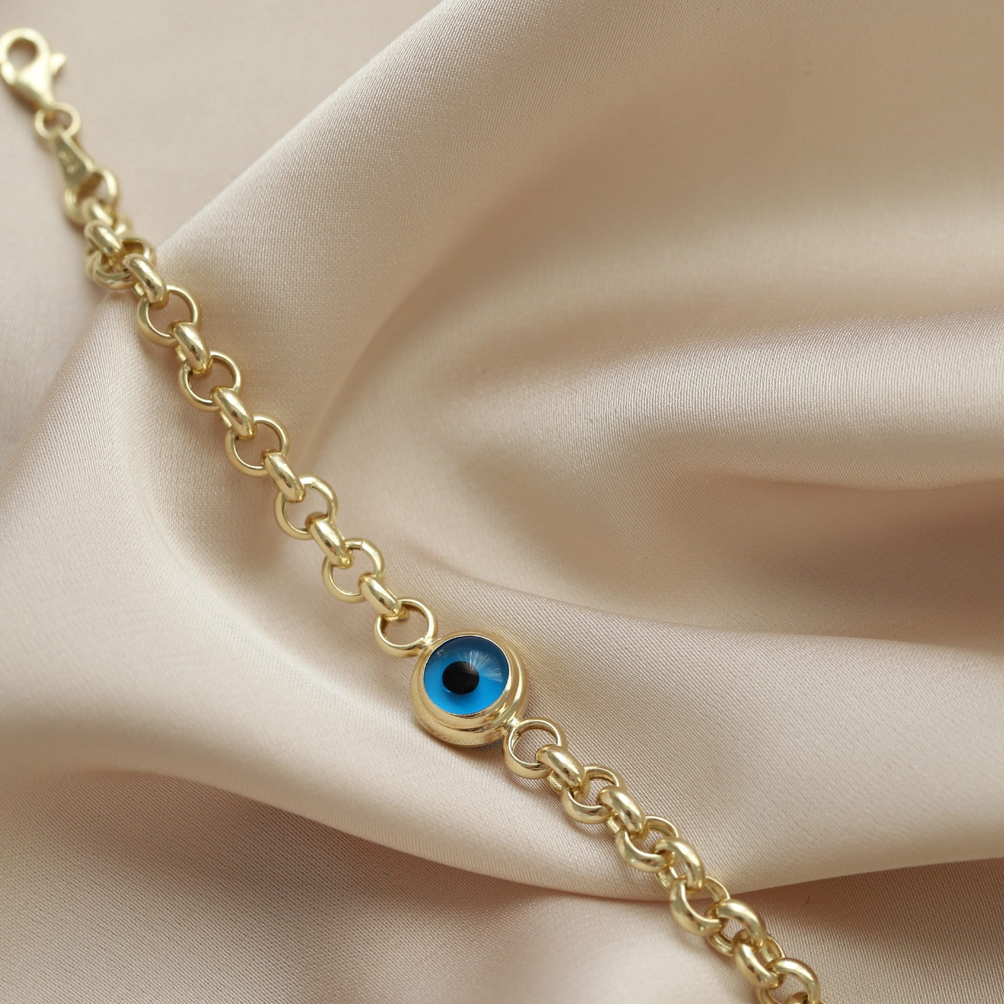 Evil Eye 14K Gold Rolo Doc Bracelet Charm Chain Hoop Birthday | Etsy