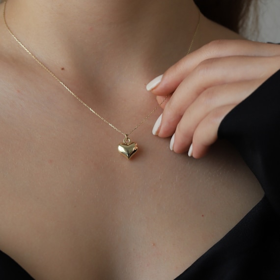 14K Yellow Gold 3D Heart Empty Inside 