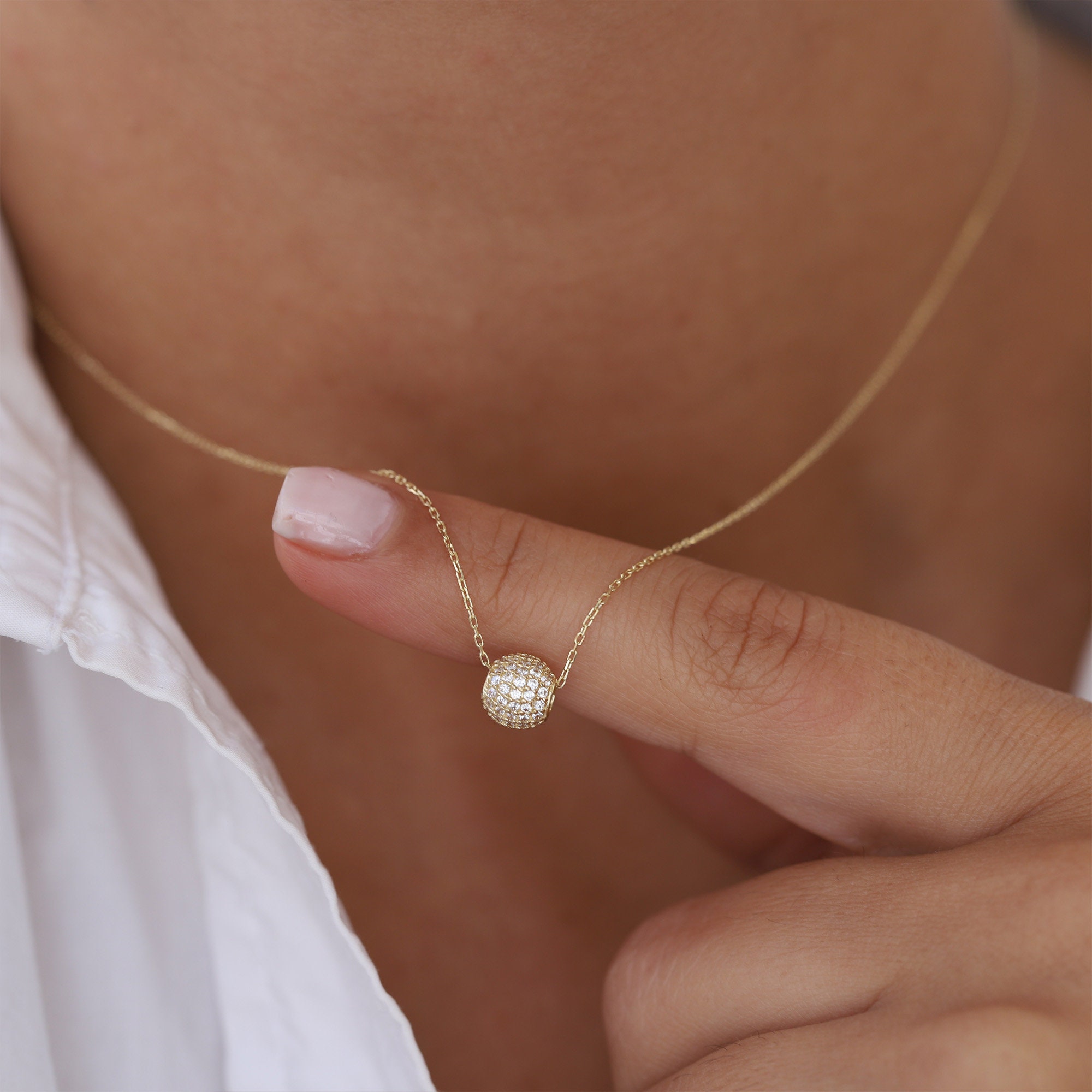 ネックレス・ペンダント roaju Mix ball point necklace 5BNY844 Tilda's Bow Double Strand Round Diamond Necklace, White Gold