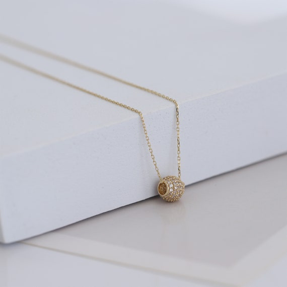Zircon Stone Charm Dorica Ball Pendant Necklace 14k Real