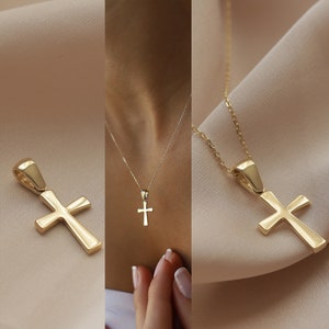 14K Gold Minimal Cross Pendant Religious Necklace Jewelry for Women and Men By Monsini