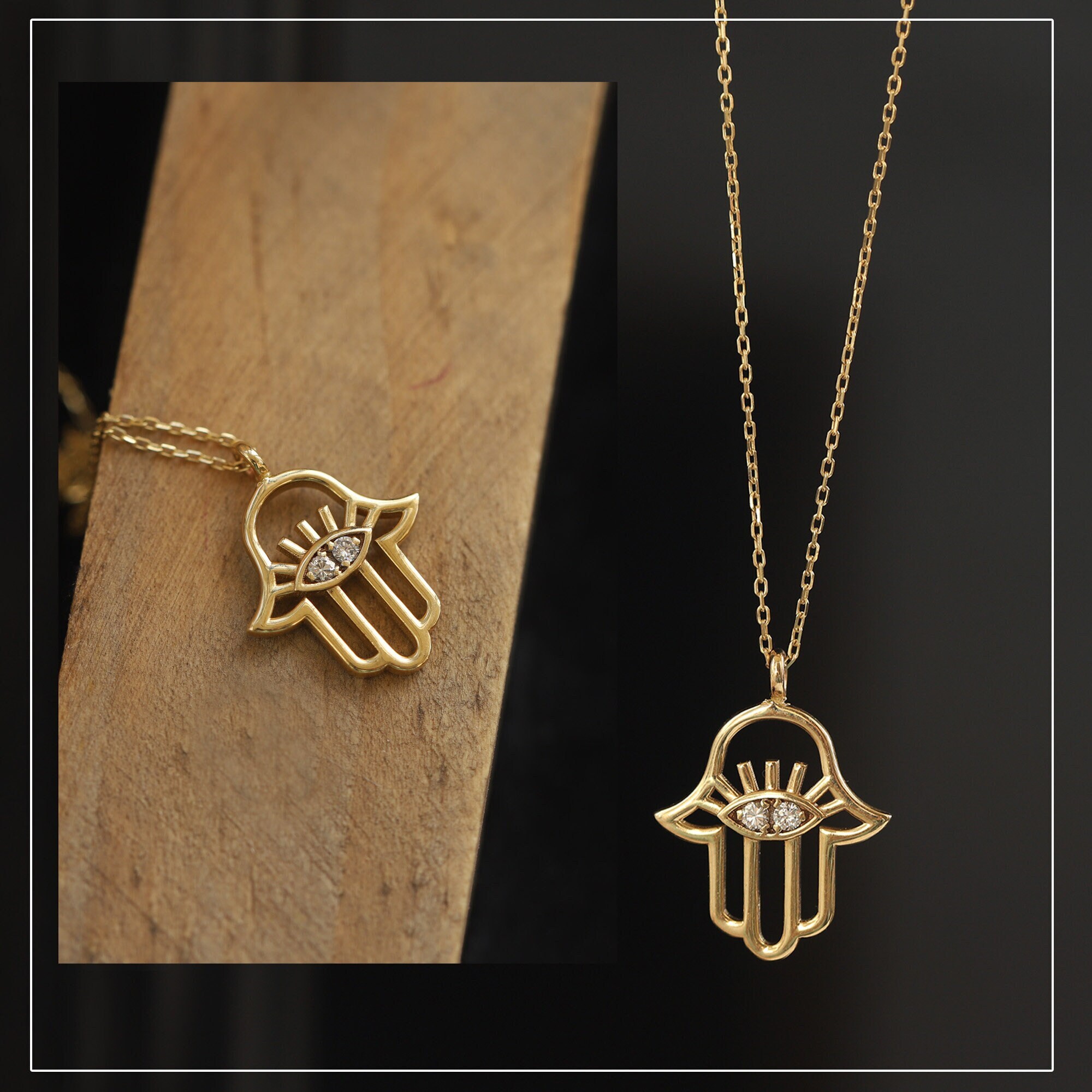 Men's & Women's Necklace Hamsa Hand Of Fatima Pendant & Chain Gold