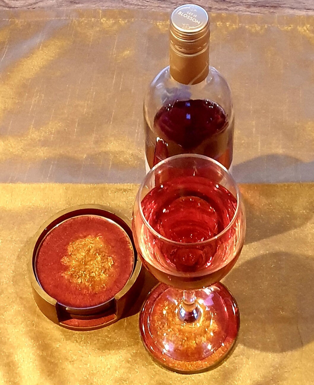 Coasters & Holder Deep Red and Gold Coasters With Holder Etsy