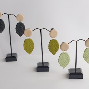 Large Statement Earrings. Green/Black/Sage/ Autum & Cream leaf Earrings.  Popular leaf Earrings. Dangle and drop stud earrings. Mixed sizes