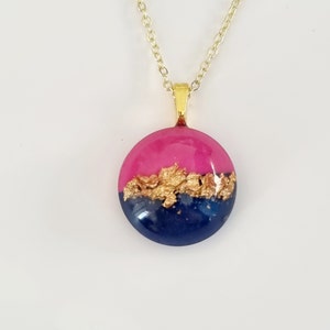 Fuchsia Pink Navy & Real Gold Leaf Necklace Magenta Navy and Real Gold Leaf Necklace BFF Girl Friend Wife Birthday Gift