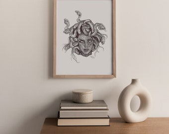Medusa, impresión de arte digital, dibujada a mano.