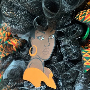 Hand Painted African Diva Wreath: Orange Accents