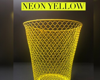 Neon Yellow Trash Can- Neon Decor- Bathroom Decor- Glow- Office Art- Room Decor- UV- Black Light- Cute Office Supplies-  Home Office Decor