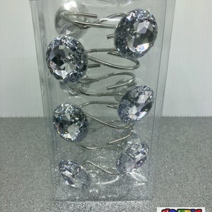 Silver Crystal Shower Curtain Hooks- Shower Curtains- Hooks- Dorm Room Decor- Bathroom Decor- Bathroom Accessories- Unique Decor- Curtain