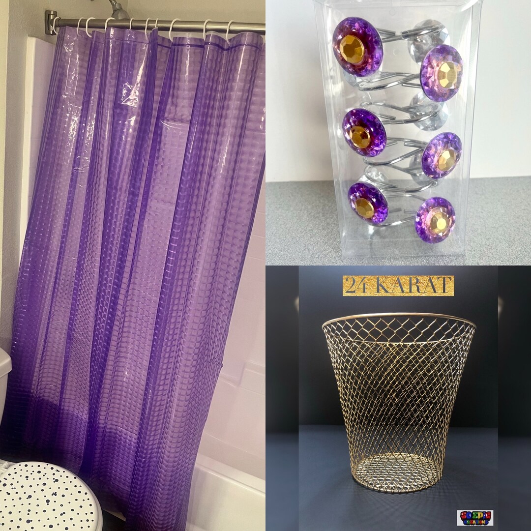 Purple & Gold Bathroom Set Housewarming Gifts Purple Shower Curtains ...