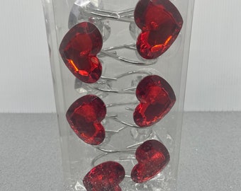 King of Hearts Red Crystal Shower Curtain Hooks- Shower Curtains- Hooks- Cupid- Bathroom Decor- Valentine Home Decor-  Heart Hooks