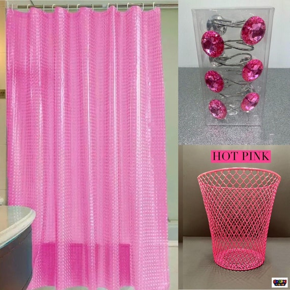 Hot Pink Bathroom Set Housewarming Gifts Pink Shower Curtains Shower Hooks  Bathroom Decor Dorm Room Decor Gifts for Her Unique Decor 