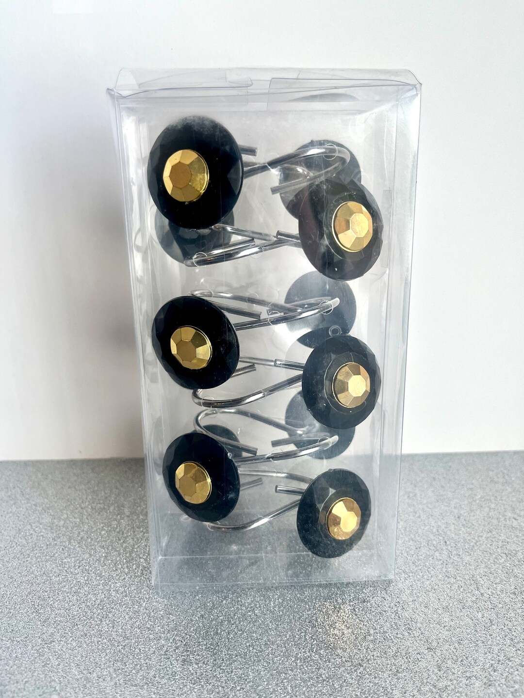 Black & Gold Resin Rhinestone Shower Curtain Hooks- Shower Curtains- Hooks- Bathroom Decor- Dorm ...