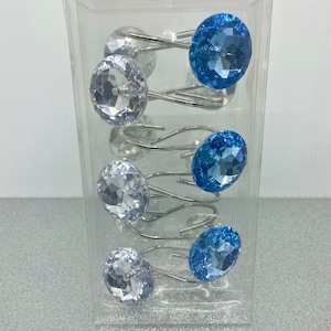 Silver and Blue Crystal Shower Curtain Hooks- Shower Curtains- Hooks- Bathroom Decor- Dorm Room Decor- Bathroom Accessories- Unique Decor