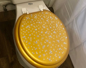 Gold & Silver Bling Hand Painted Toilet Seat- Gold Decor- Wedding Gifts- Resin Art Personalized Gifts- Family Gifts- Bathroom Decor