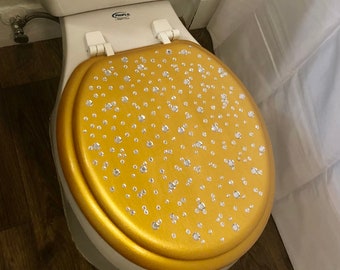 Asiento de inodoro pintado a mano con detalles en oro y plata - Decoración dorada - Regalos de boda - Arte de resina - Regalos personalizados - Regalos familiares - Decoración de baño