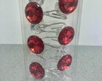 Red Crystal Shower Curtain Hooks- Shower Curtains- Hooks- Bathroom Decor- Dorm Room Decor- Bathroom Accessories- Unique Decor- Curtains