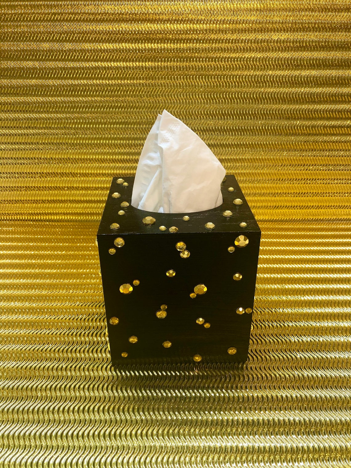 The Gold Rhinestones Black Tissue Box Etsy