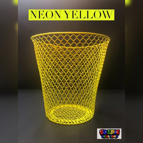 Neon Yellow Trash Can- Neon Decor- Bathroom Decor- Glow- Office Art- Room Decor- UV- Black Light- Cute Office Supplies-  Home Office Decor