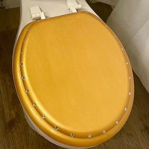 Gold Classic Hand Painted Toilet Seat- Wedding Gifts- Personalized Gifts- Gold Decor- Bathroom Decor- Dorm Room Decor