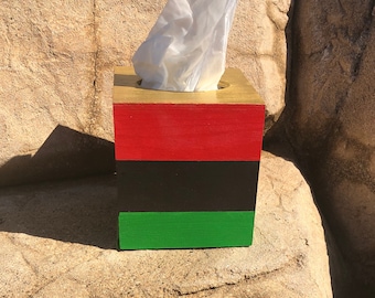 Pan African Tissue Box Cover- African Flag- Kwanzaa- Black History- Office Decor- Black Culture- Black Art- Bathroom Decor- Juneteenth