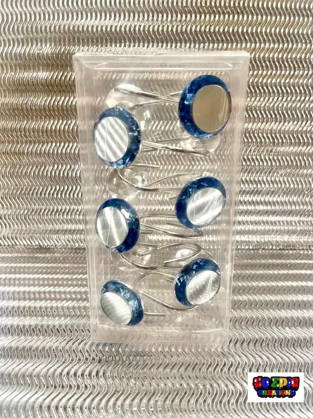 Blue & Round Mirrors Shower Curtain Hooks- Shower Curtains- Hooks ...