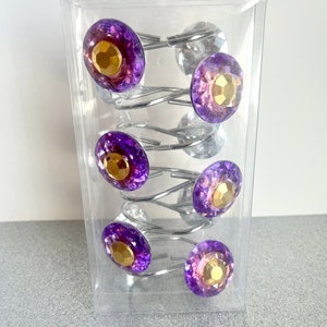 Purple & Gold Resin Rhinestone Shower Curtain Hooks- Shower Curtains- Hooks- Bathroom Decor- Dorm Room Decor- Bathroom Accessories
