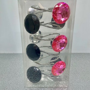 Pink and Black Crystal Shower Curtain Hooks- Shower Curtains- Hooks- Bathroom Decor- Dorm Room Decor- Unique Decor- Bathroom Accessories