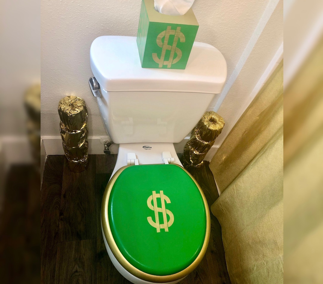 Money Sign Hand Painted Toilet Seat Set Money Bathroom Vanity