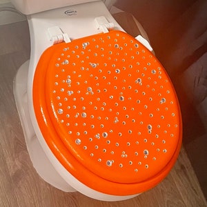 Boho Orange & Silver Bling Hand Painted Custom Toilet Seat- Bathroom Decor- Unique Decor- Personalized Gifts- Family Gifts- Orange Decor-Sun