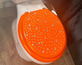 Boho Orange & Silber Bling Handbemalt Benutzerdefinierte Toilettensitz - Badezimmer Dekor - Einzigartiges Dekor - Personalisierte Geschenke - Familie Geschenke - Orange Dekor-Sonne