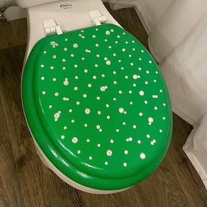 Green & Silver Bling Hand Painted Toilet Seat- Jade- Personalized Gifts- Painted Toilet Seat- Green- Bathroom Decor- Green Decor