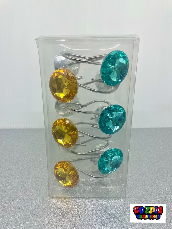 Turquoise and Gold Crystal Shower Curtain Hooks Hooks Shower