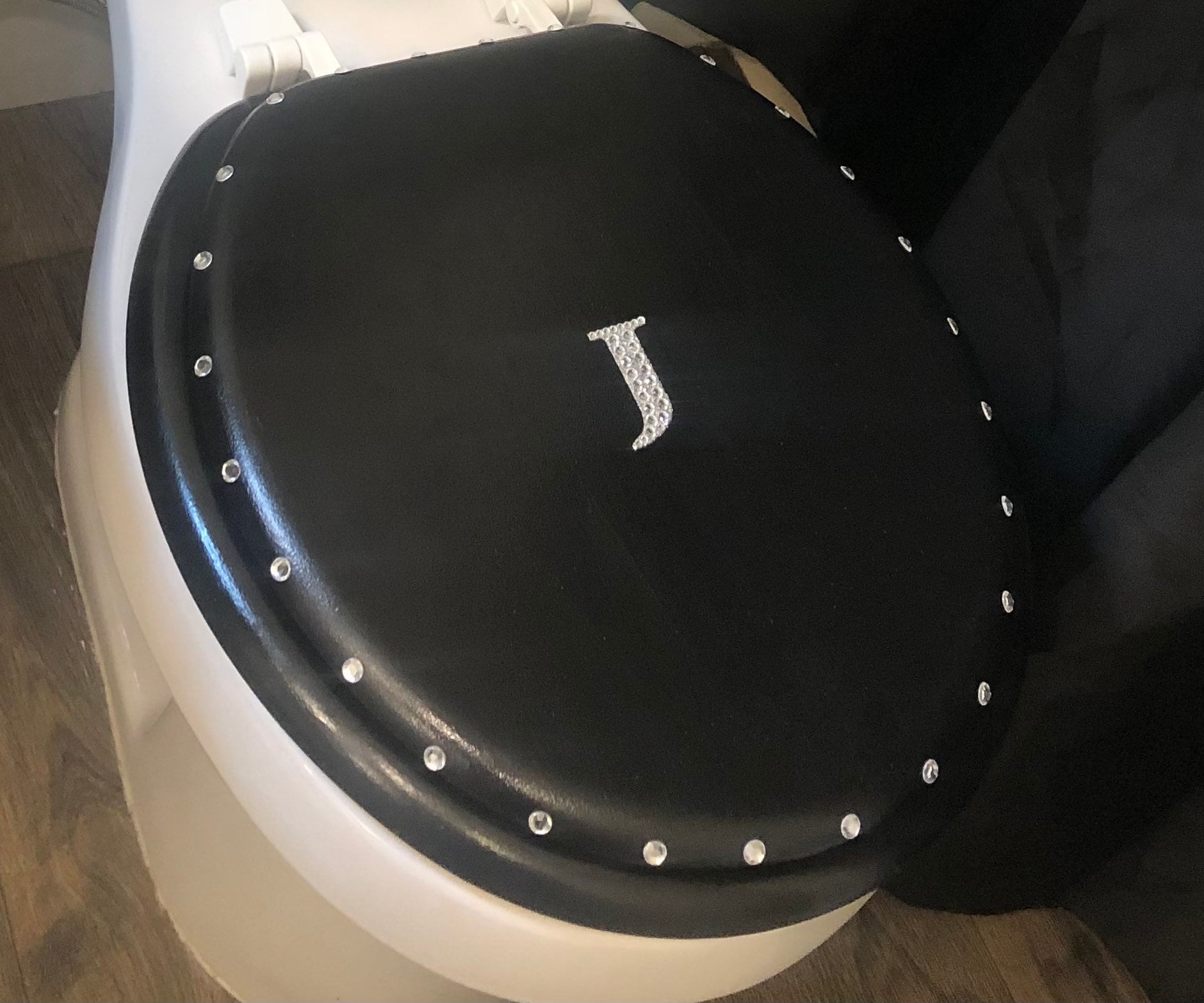 Personalized Name Toilet Seat-  Black & Silver Hand Painted Toilet Seat- Custom Gifts- Wedding Gifts- Personalized Gifts- Gifts for him