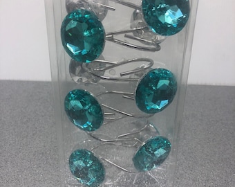 Turquoise Crystal Shower Curtain Hooks-Shower Curtains- Hooks- Boho- Dorm Room Decor- Bathroom Decor- Bathroom Accessories- Unique Decor