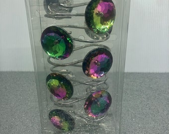 Iridescent Crystal Shower Curtain Hooks- Shower Curtains- Hooks- Bathroom Decor- Dorm Room Decor- Bathroom Accessories- Unique Decor